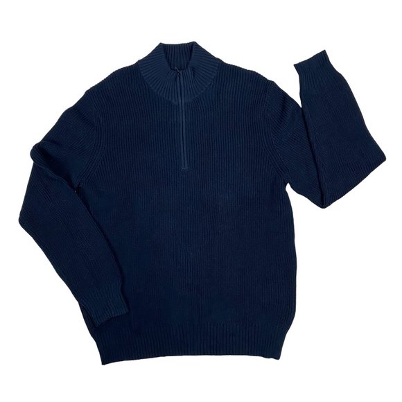 NWT Calvin Klein 1/4 Zip Rib Knit Sweater Black Casual Preppy Neutral Cotton-XL - Picture 2 of 12